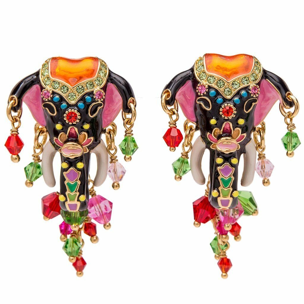 Ritzy Couture Royal Maharajah Painted Elephant Black Multicolor Dangle Earrings